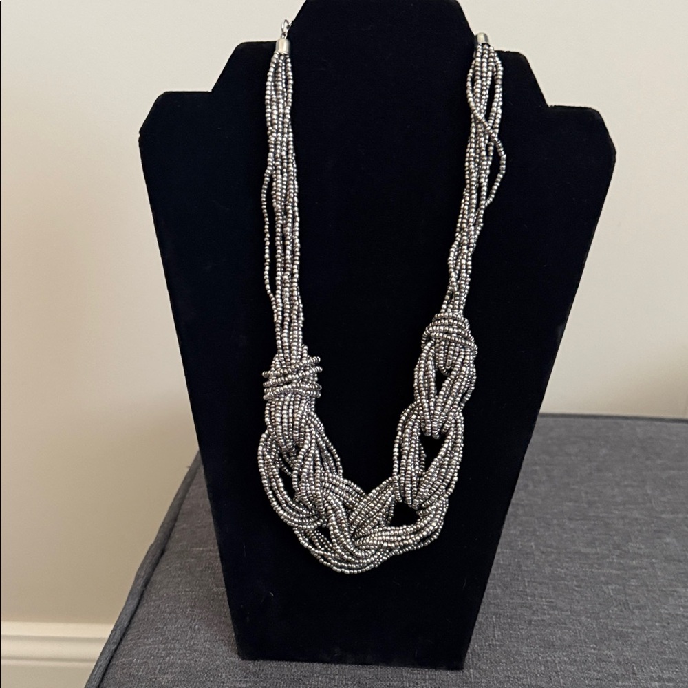 Silver Beaded Multi-Strand Knot Necklace - Women Jewelry